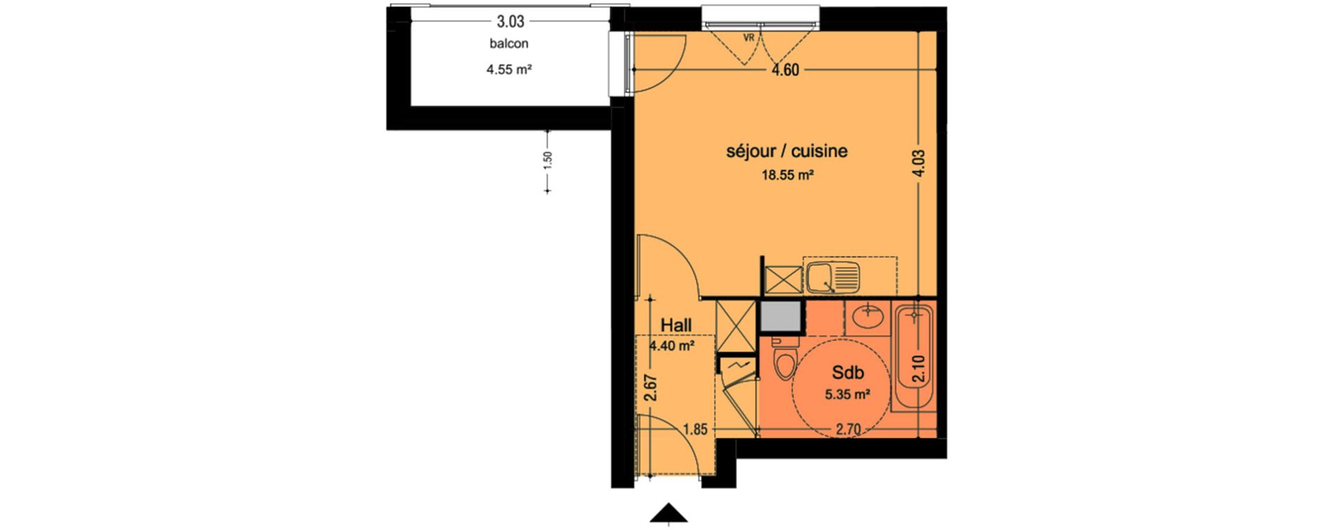 Appartement T1 de 28,30 m2 &agrave; Lens Montgr&eacute;