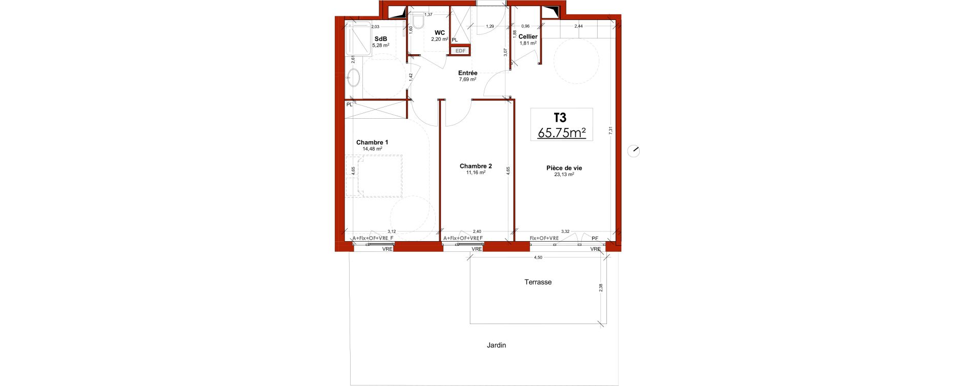 Appartement T3 meubl&eacute; de 65,75 m2 &agrave; Lens Centre