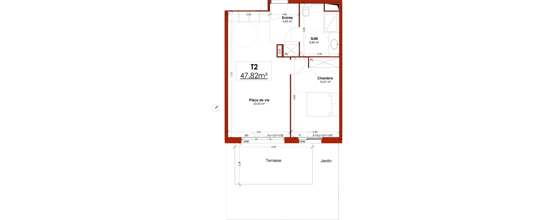 Appartement T2 meubl&eacute; de 47,82 m2 &agrave; Lens Centre