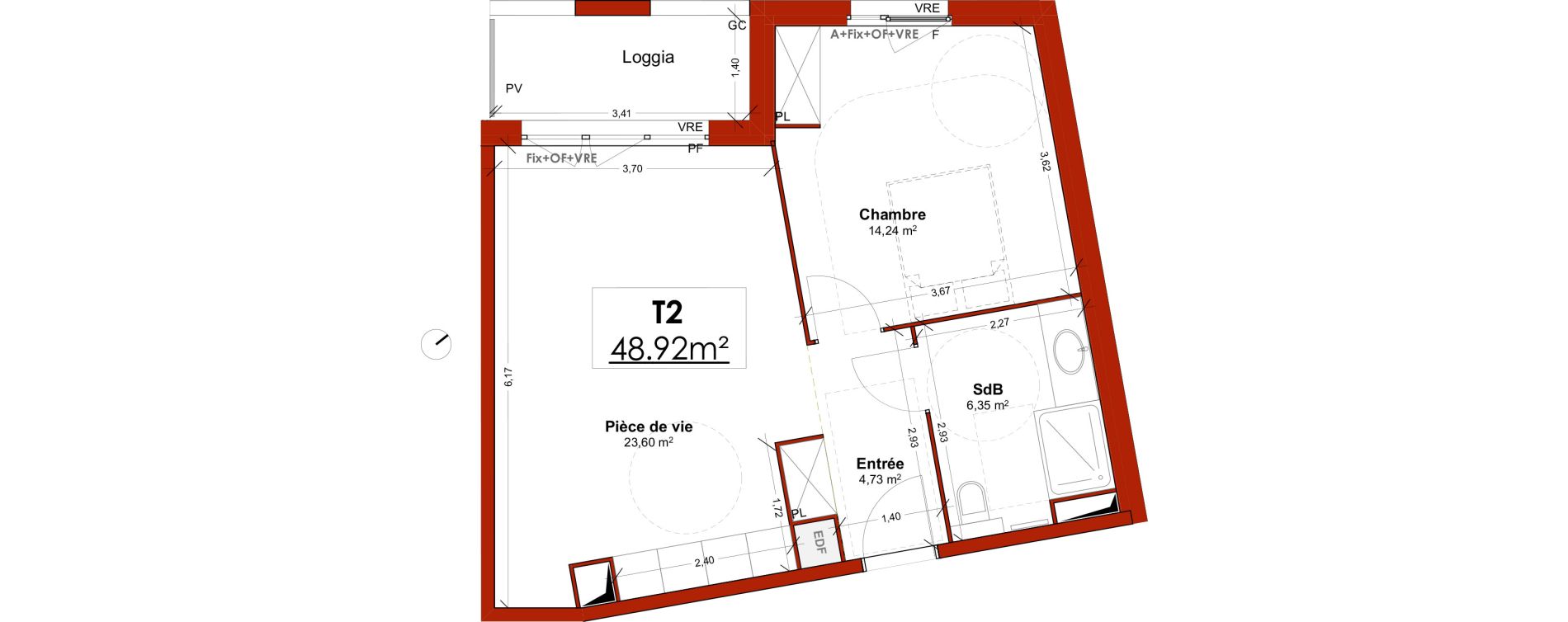 Appartement T2 meubl&eacute; de 48,92 m2 &agrave; Lens Centre