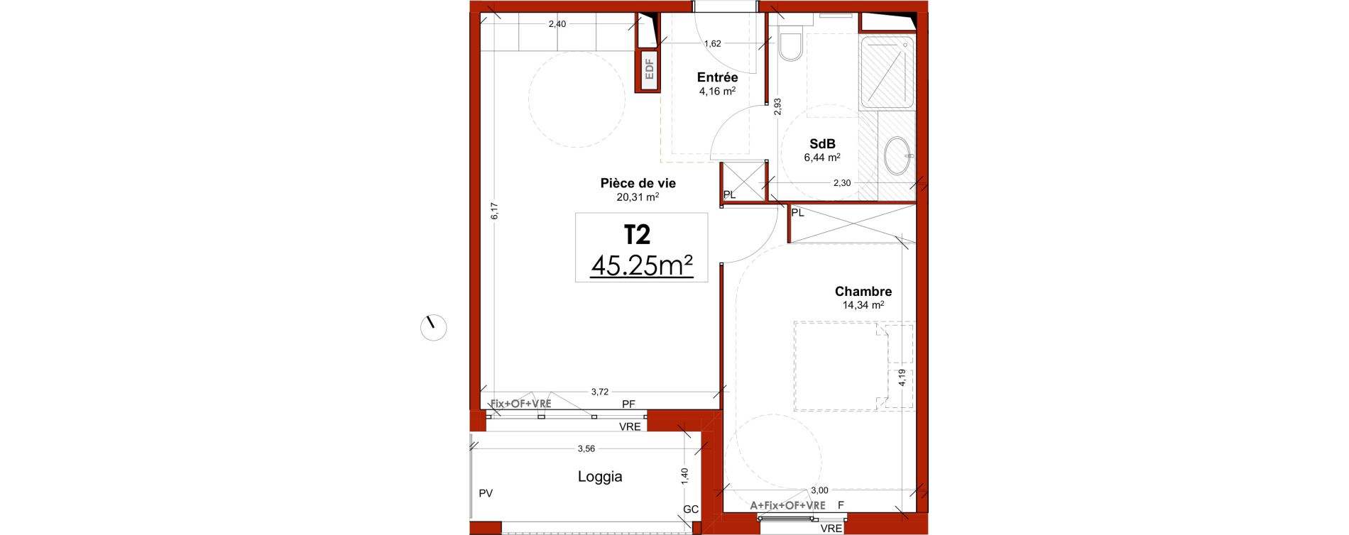 Appartement T2 meubl&eacute; de 45,25 m2 &agrave; Lens Centre