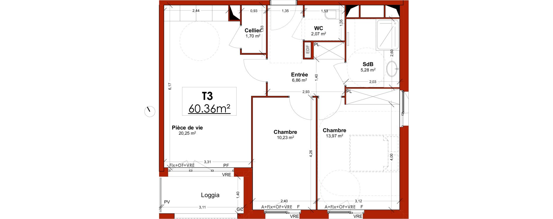 Appartement T3 meubl&eacute; de 60,36 m2 &agrave; Lens Centre