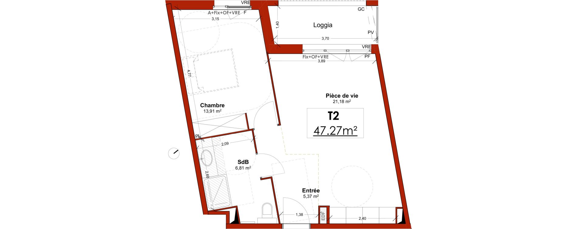 Appartement T2 meubl&eacute; de 47,27 m2 &agrave; Lens Centre
