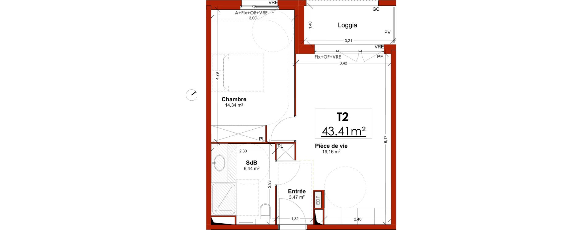 Appartement T2 meubl&eacute; de 43,41 m2 &agrave; Lens Centre