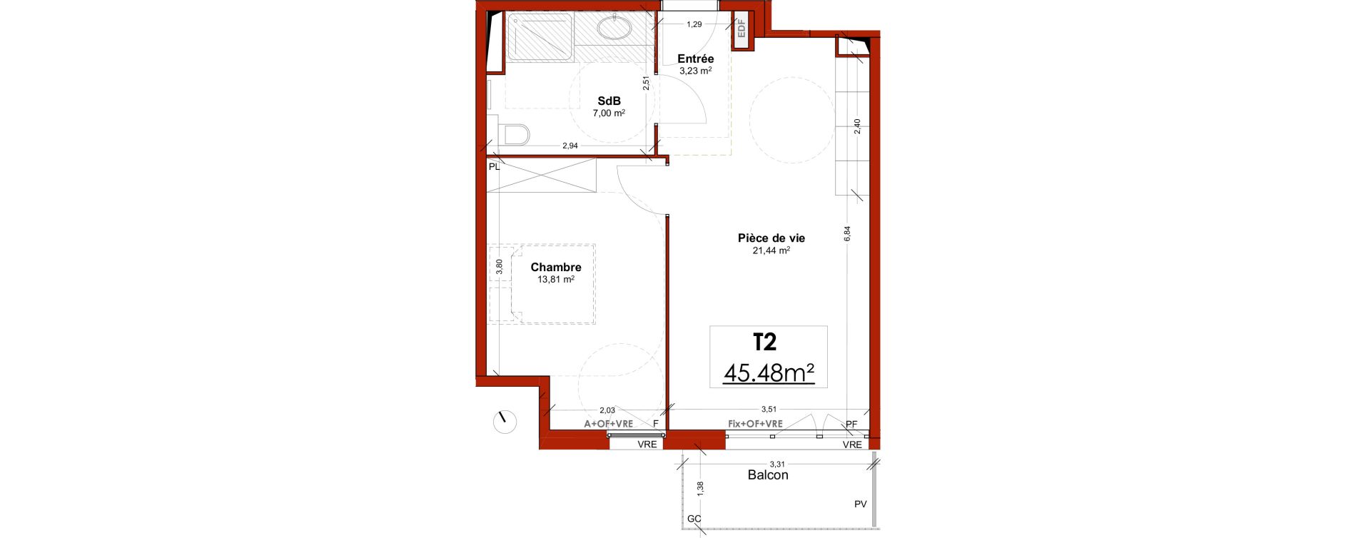 Appartement T2 meubl&eacute; de 45,48 m2 &agrave; Lens Centre