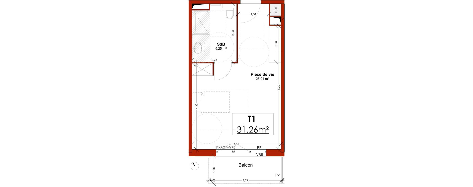 Appartement T1 meubl&eacute; de 31,00 m2 &agrave; Lens Centre