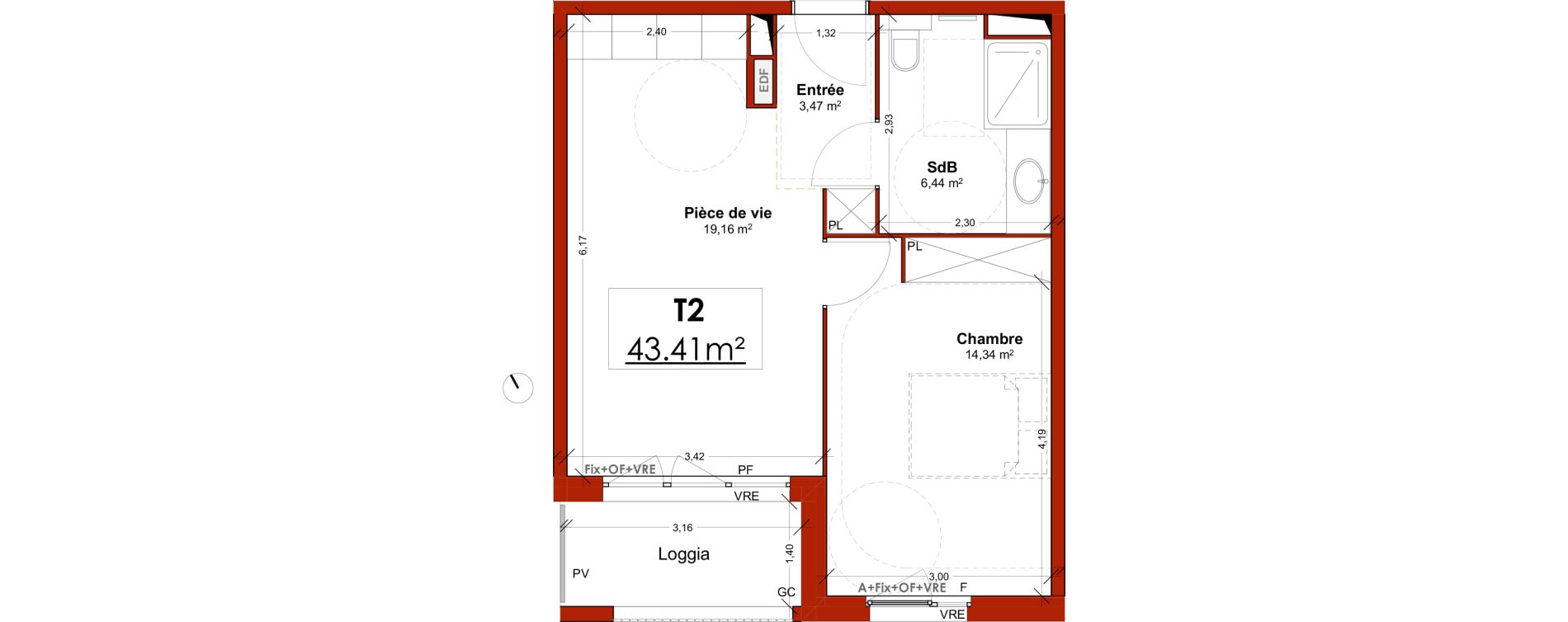 Appartement T2 meubl&eacute; de 43,00 m2 &agrave; Lens Centre