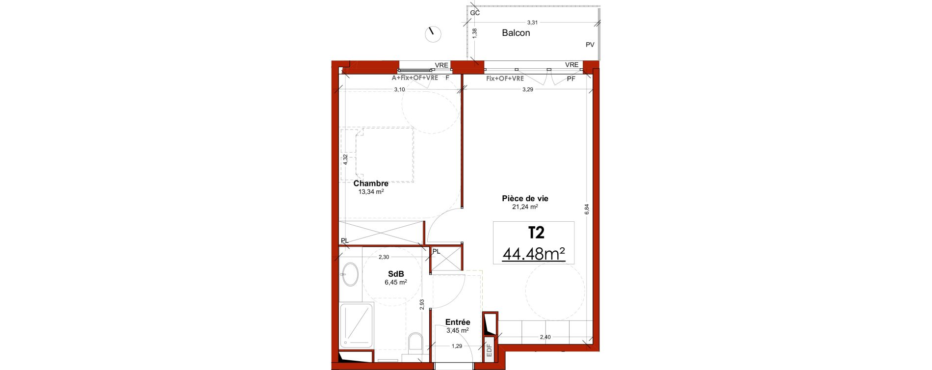 Appartement T2 meubl&eacute; de 44,48 m2 &agrave; Lens Centre