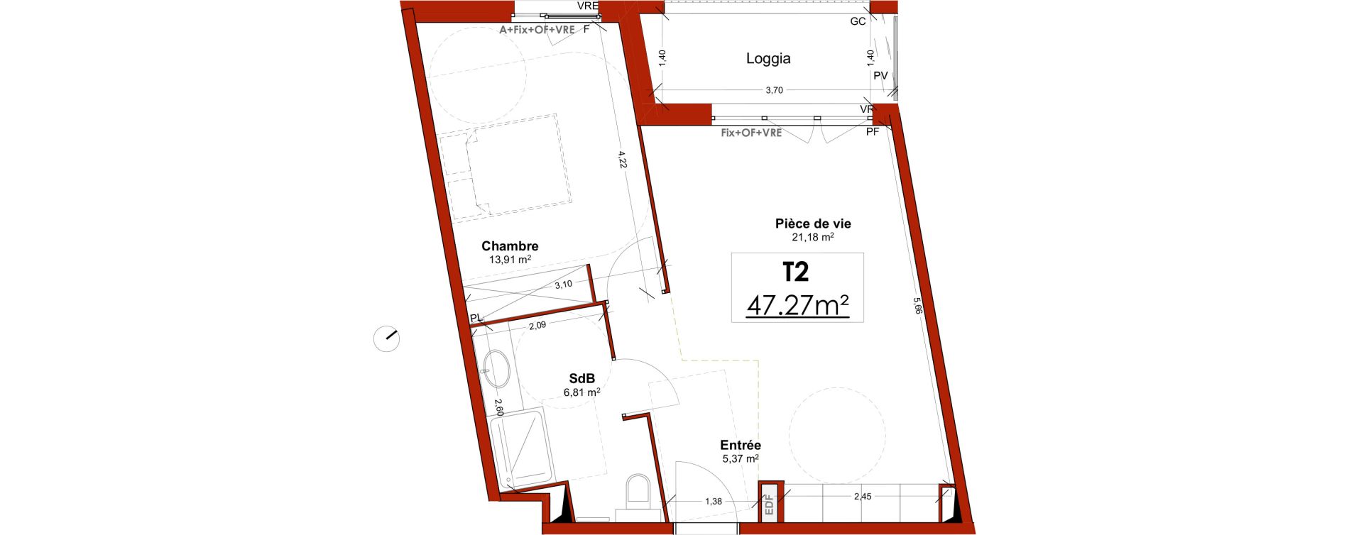 Appartement T2 meubl&eacute; de 47,27 m2 &agrave; Lens Centre