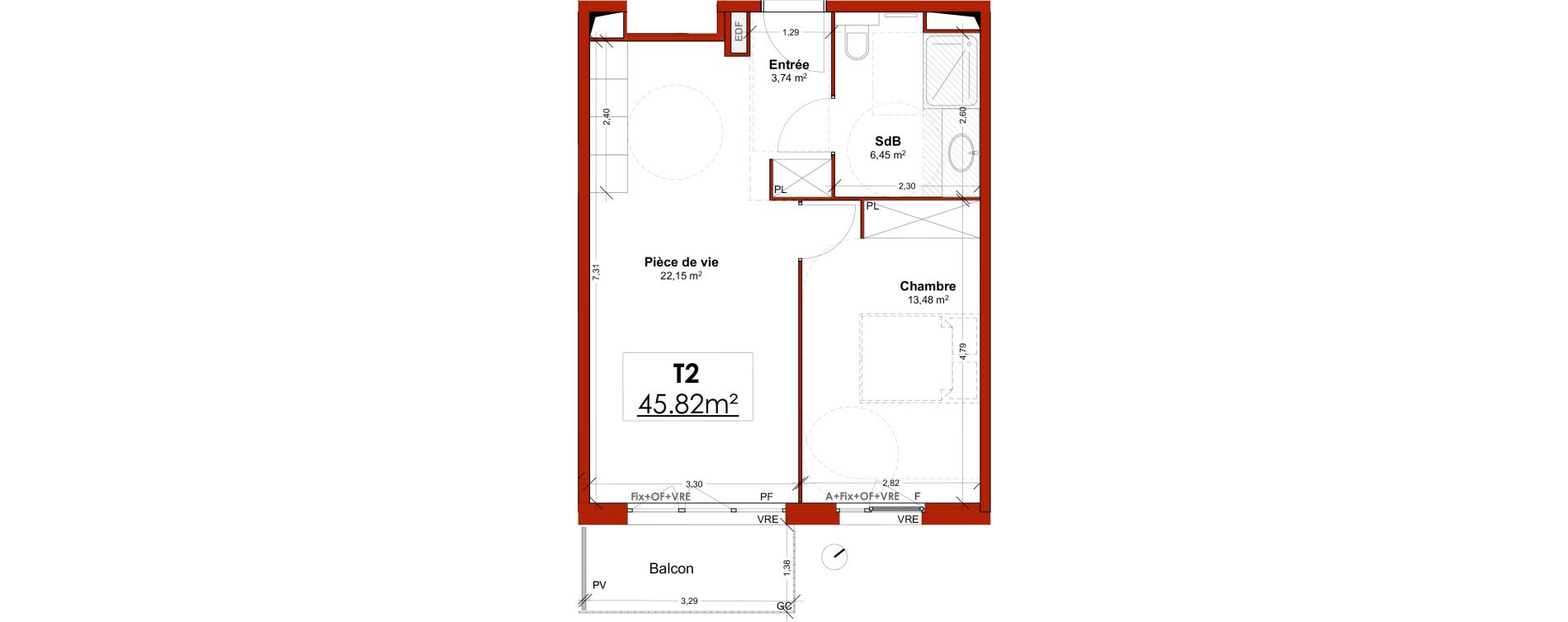Appartement T2 meubl&eacute; de 45,82 m2 &agrave; Lens Centre