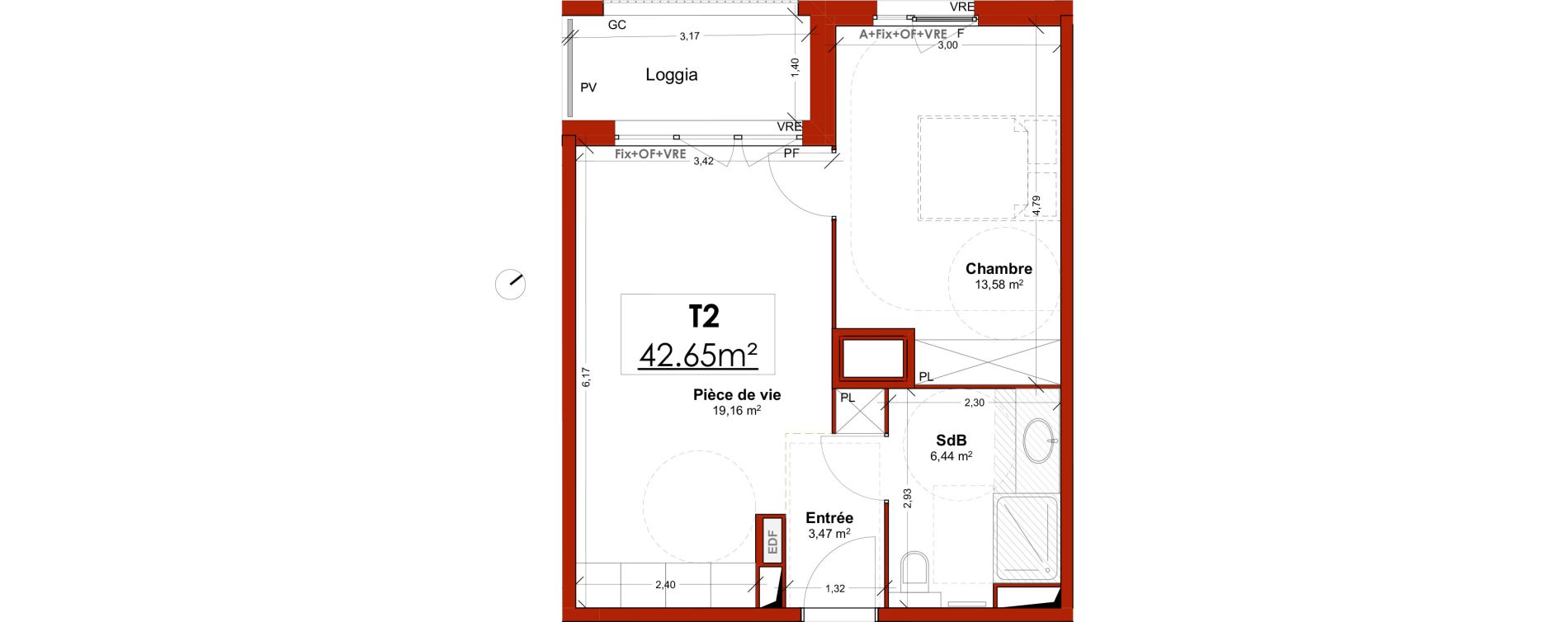 Appartement T2 meubl&eacute; de 42,65 m2 &agrave; Lens Centre