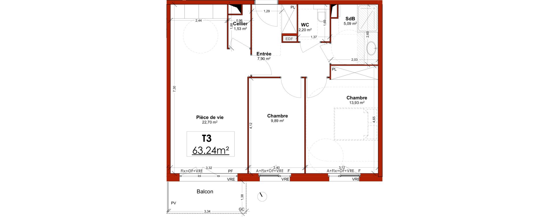 Appartement T3 meubl&eacute; de 63,24 m2 &agrave; Lens Centre