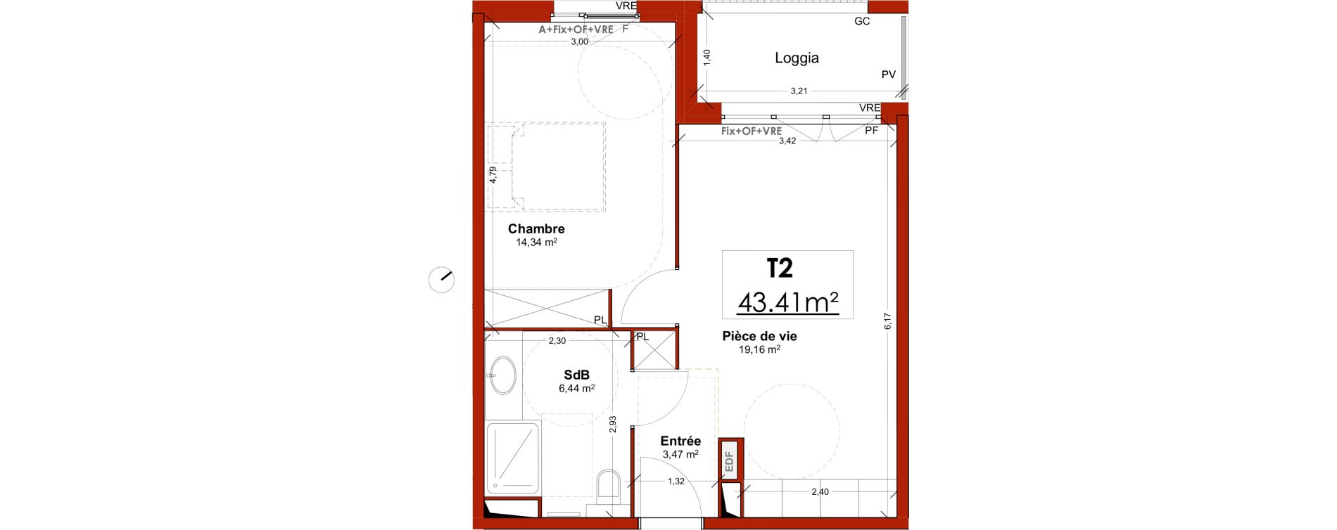 Appartement T2 meubl&eacute; de 43,41 m2 &agrave; Lens Centre