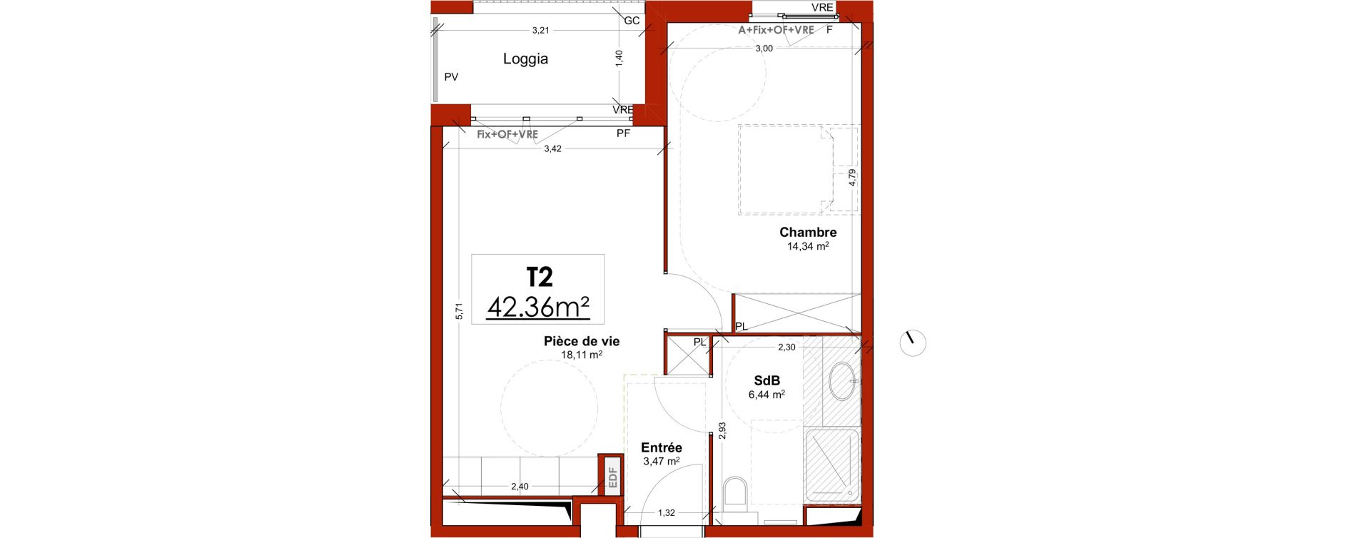 Appartement T2 meubl&eacute; de 42,36 m2 &agrave; Lens Centre