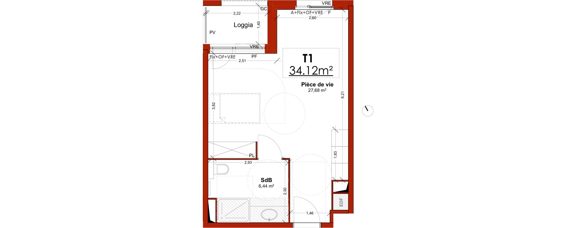 Appartement T1 meubl&eacute; de 34,12 m2 &agrave; Lens Centre