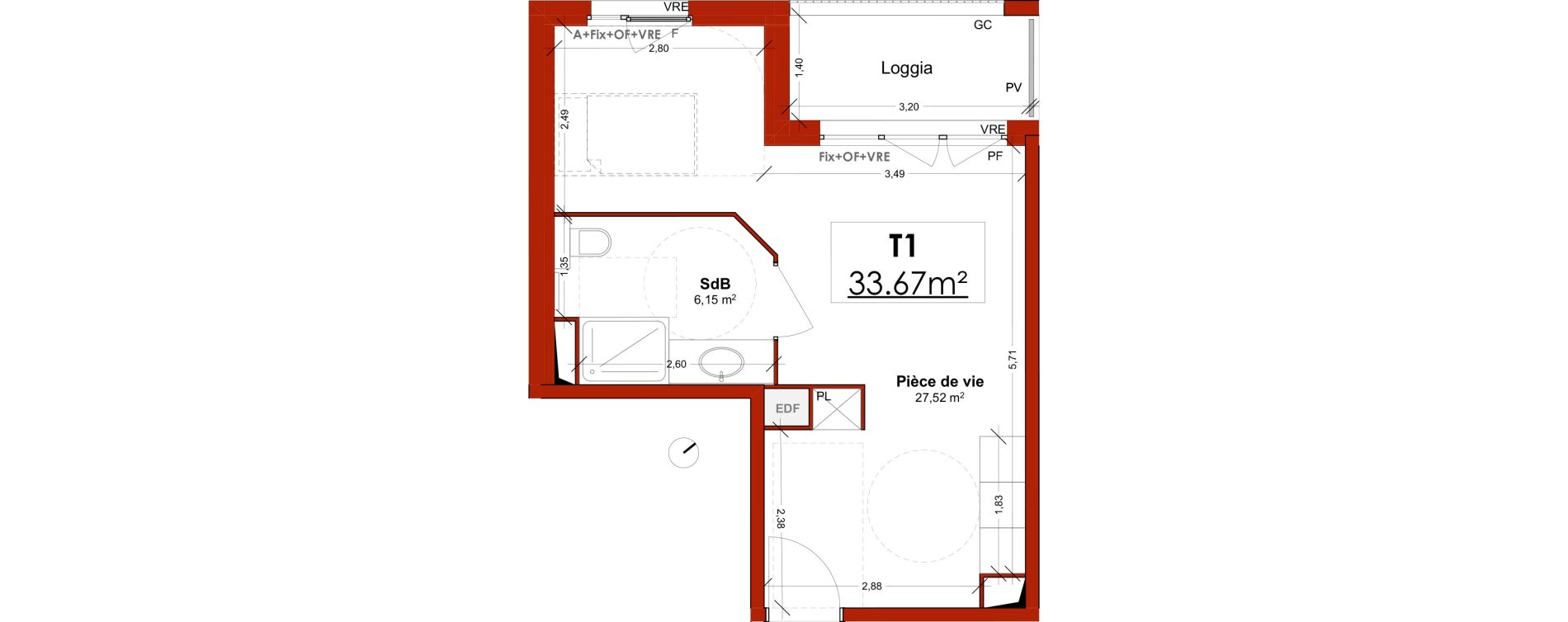 Appartement T1 meubl&eacute; de 33,67 m2 &agrave; Lens Centre