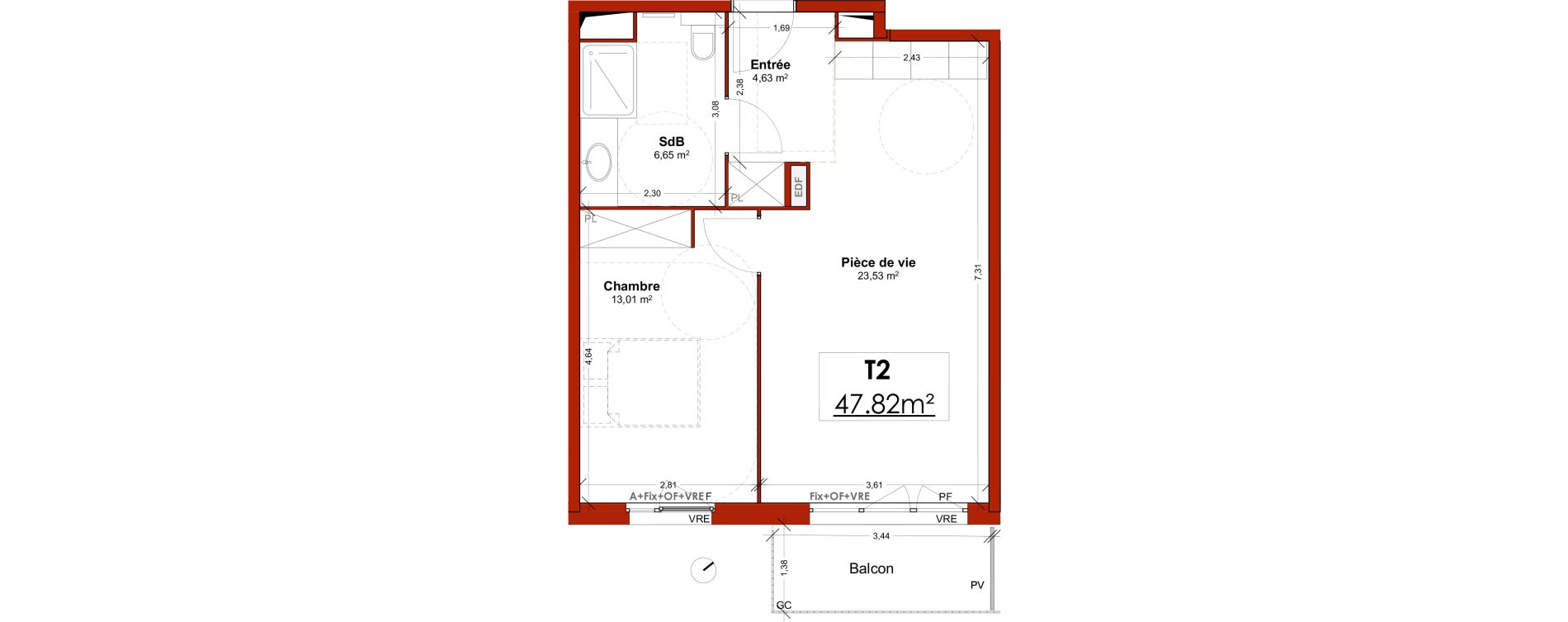 Appartement T2 meubl&eacute; de 47,82 m2 &agrave; Lens Centre