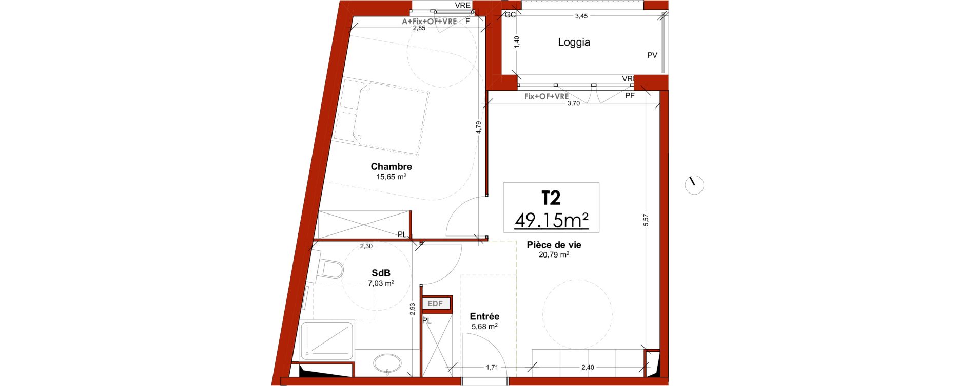 Appartement T2 meubl&eacute; de 49,15 m2 &agrave; Lens Centre