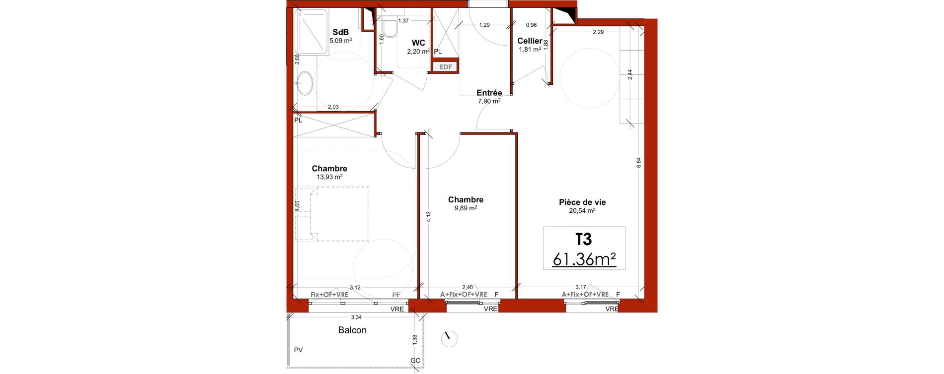 Appartement T3 meubl&eacute; de 61,36 m2 &agrave; Lens Centre