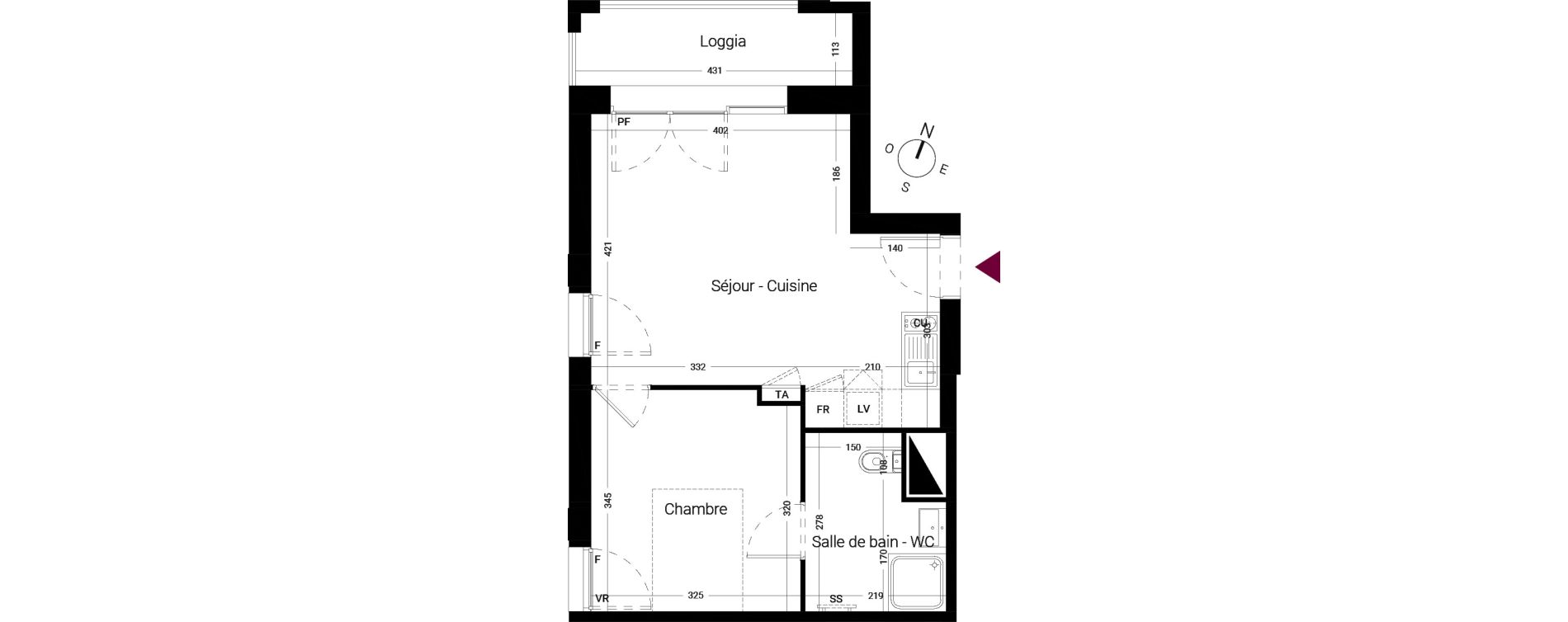 Appartement T2 de 38,15 m2 &agrave; Li&eacute;vin Centre