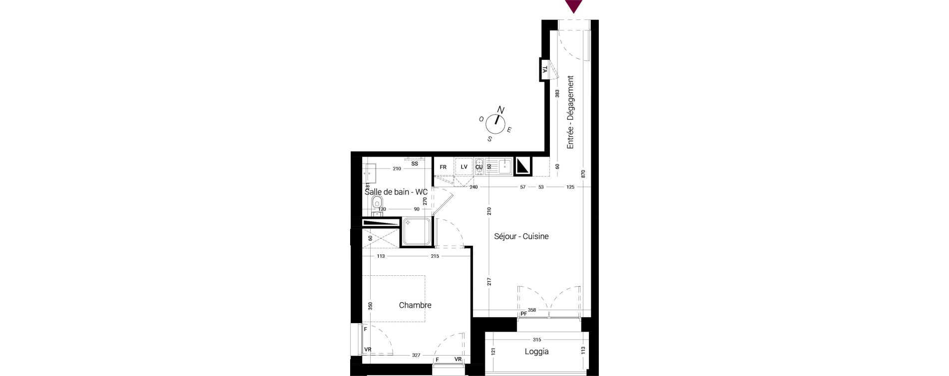 Appartement T2 de 41,75 m2 &agrave; Li&eacute;vin Centre