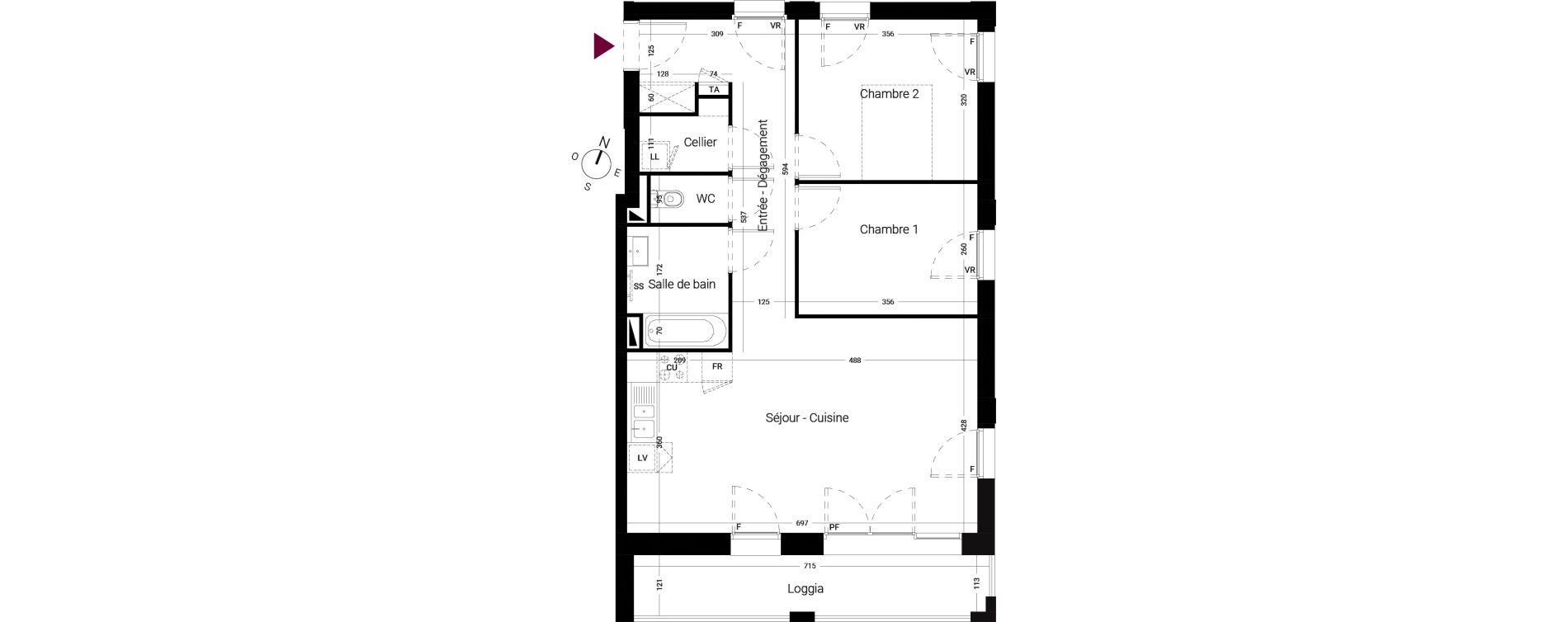 Appartement T3 de 67,75 m2 &agrave; Li&eacute;vin Centre