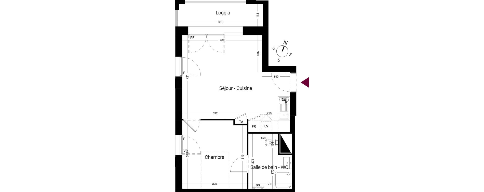 Appartement T2 de 38,15 m2 &agrave; Li&eacute;vin Centre