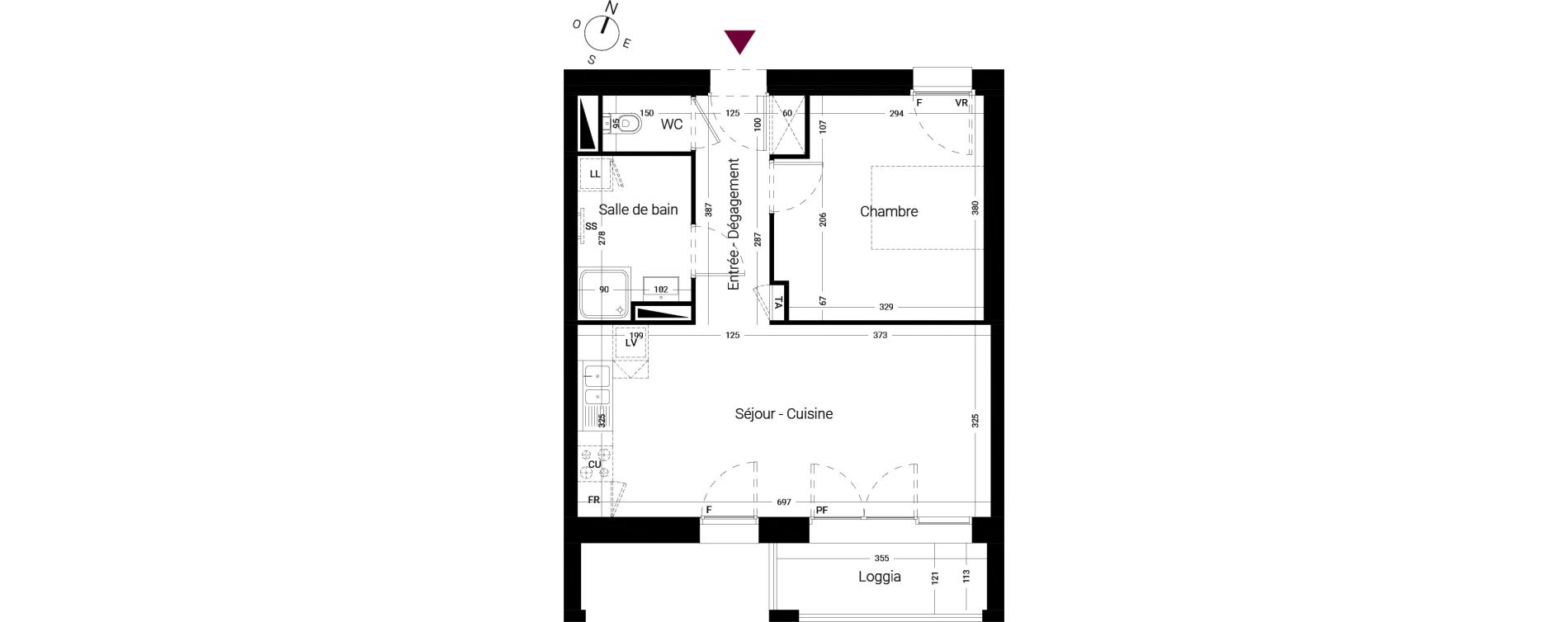 Appartement T2 de 47,25 m2 &agrave; Li&eacute;vin Centre