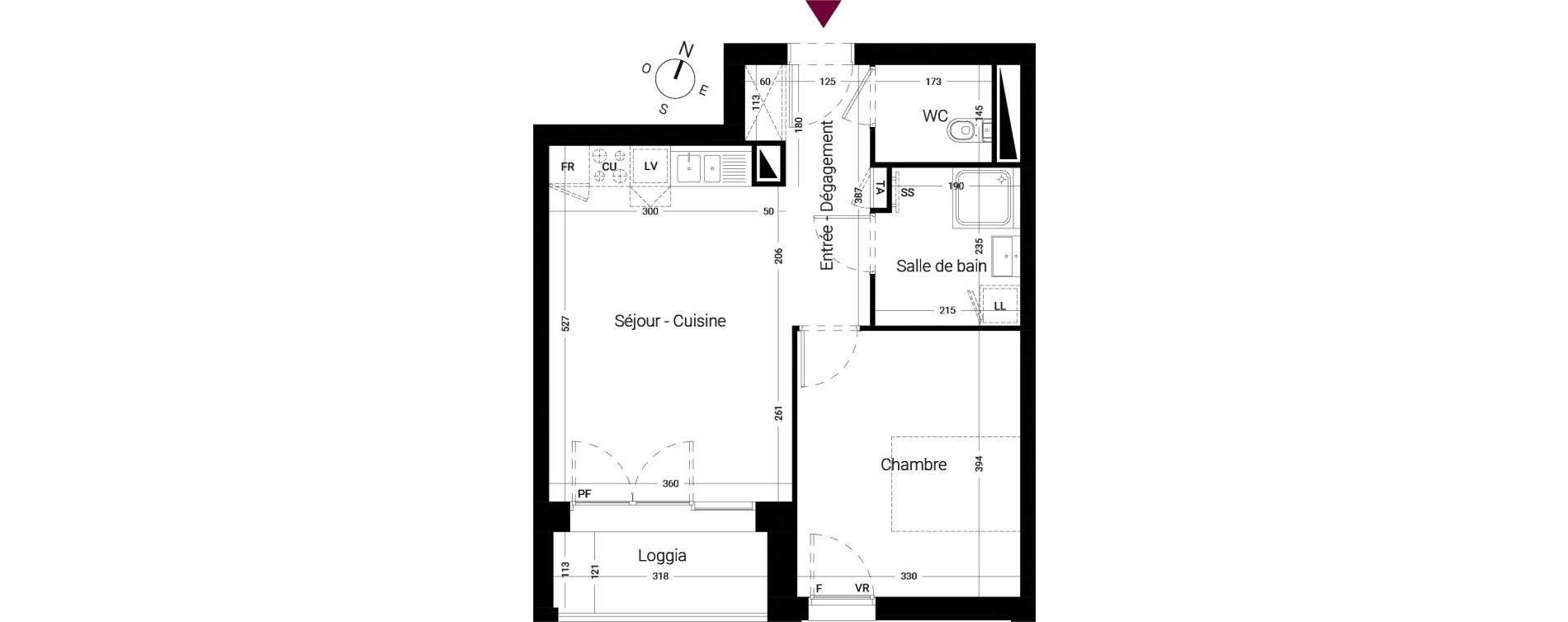 Appartement T2 de 44,55 m2 &agrave; Li&eacute;vin Centre