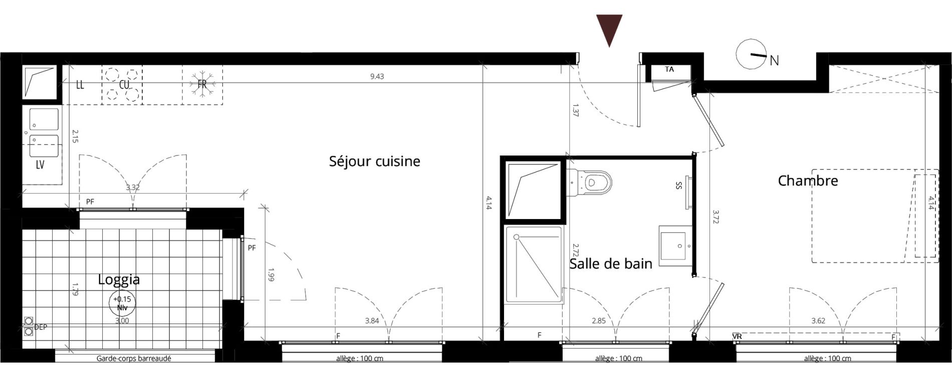 Appartement T2 de 47,70 m2 &agrave; Li&eacute;vin Centre