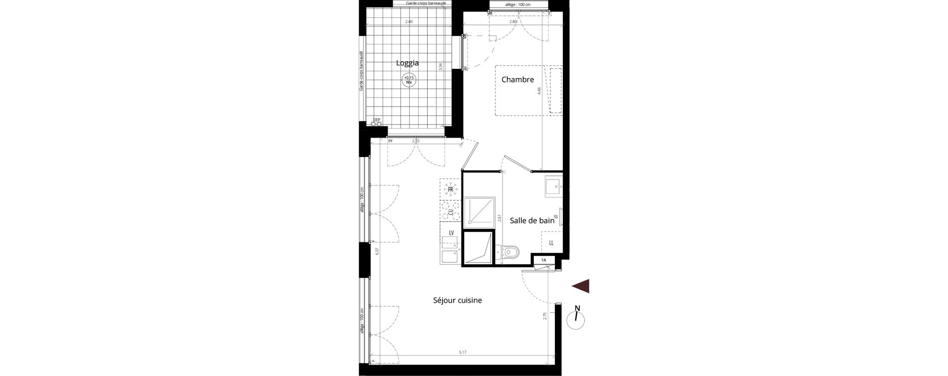 Appartement T2 de 42,20 m2 &agrave; Li&eacute;vin Centre