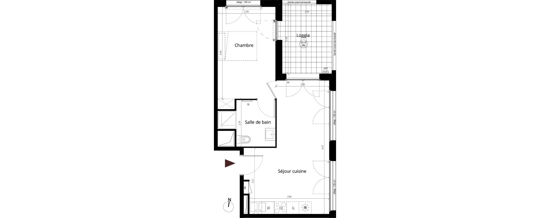 Appartement T2 de 39,30 m2 &agrave; Li&eacute;vin Centre