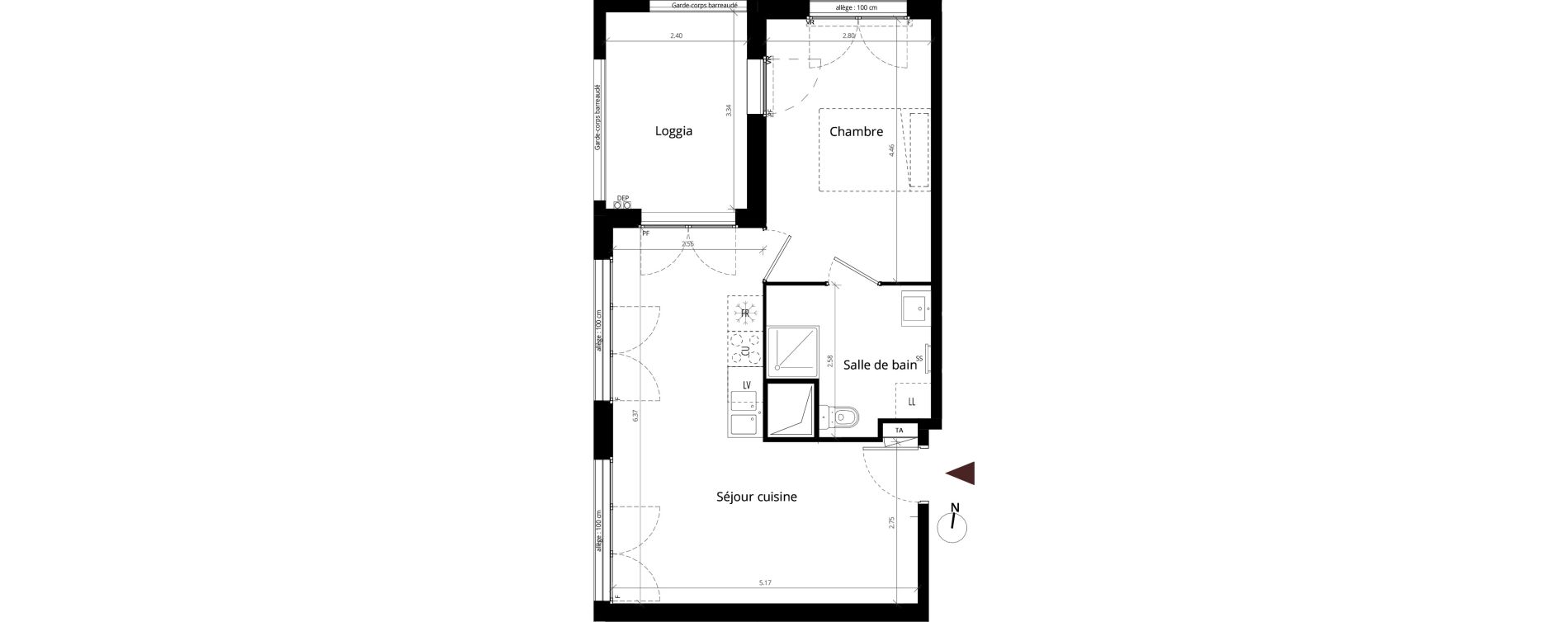 Appartement T2 de 42,20 m2 &agrave; Li&eacute;vin Centre