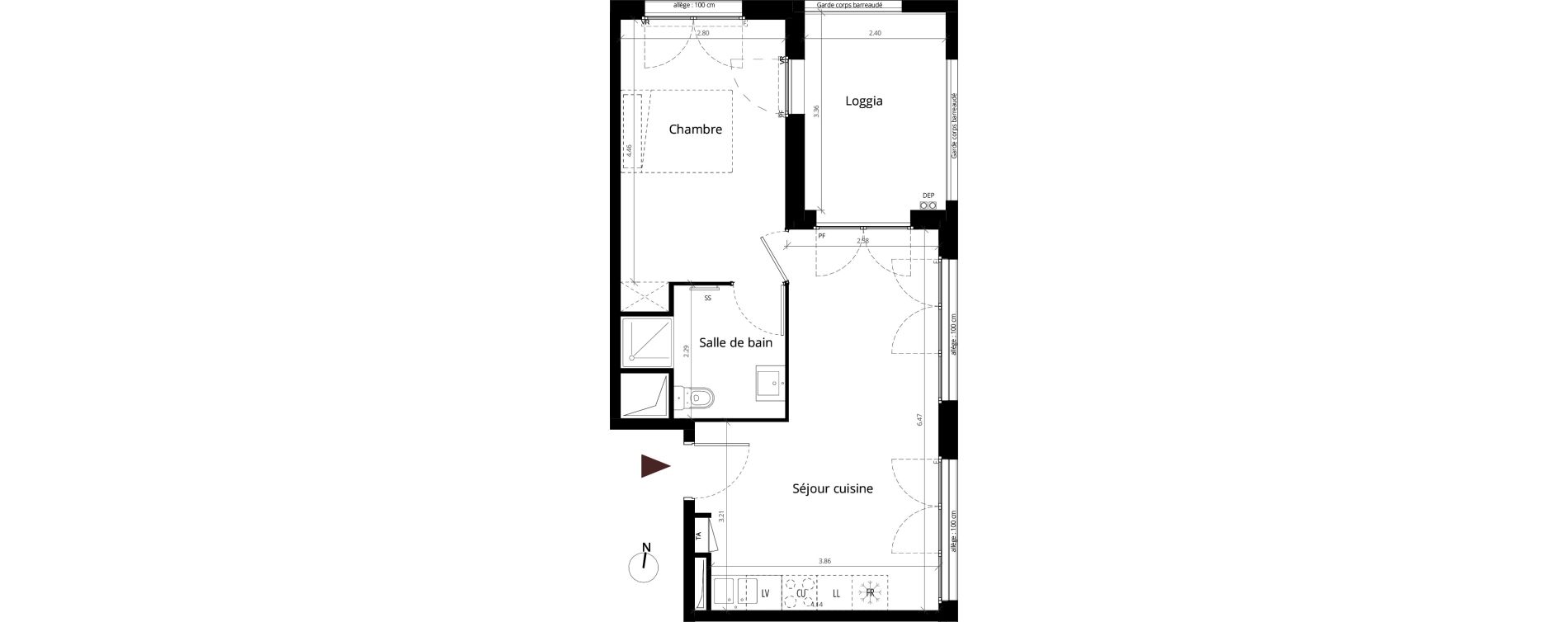 Appartement T2 de 39,30 m2 &agrave; Li&eacute;vin Centre