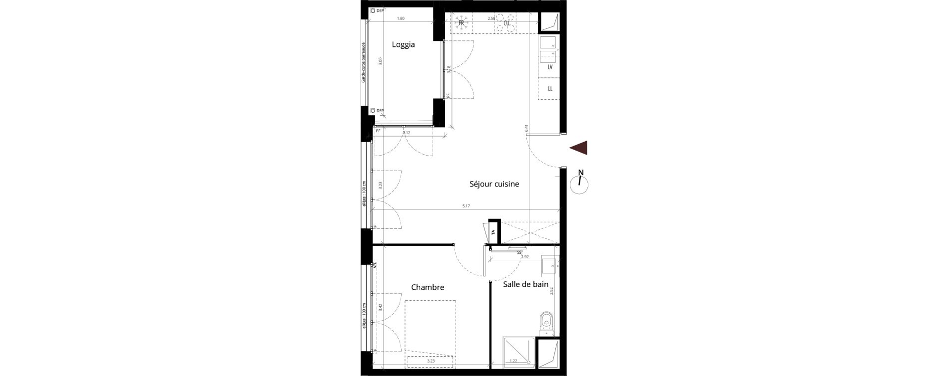 Appartement T2 de 43,30 m2 &agrave; Li&eacute;vin Centre