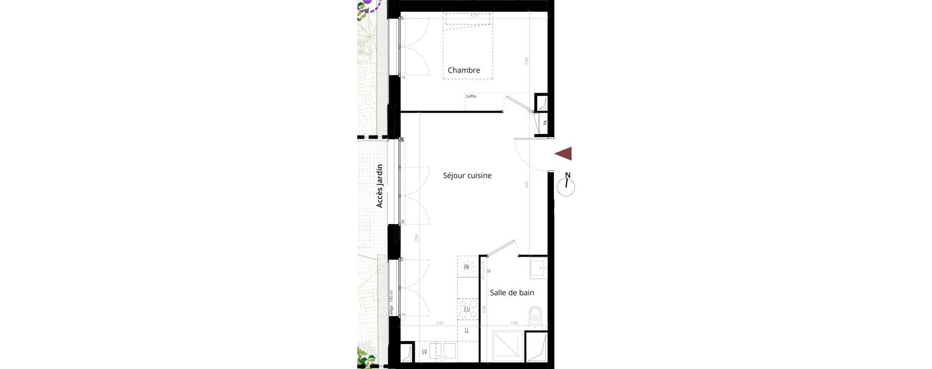 Appartement T2 de 39,50 m2 &agrave; Li&eacute;vin Centre