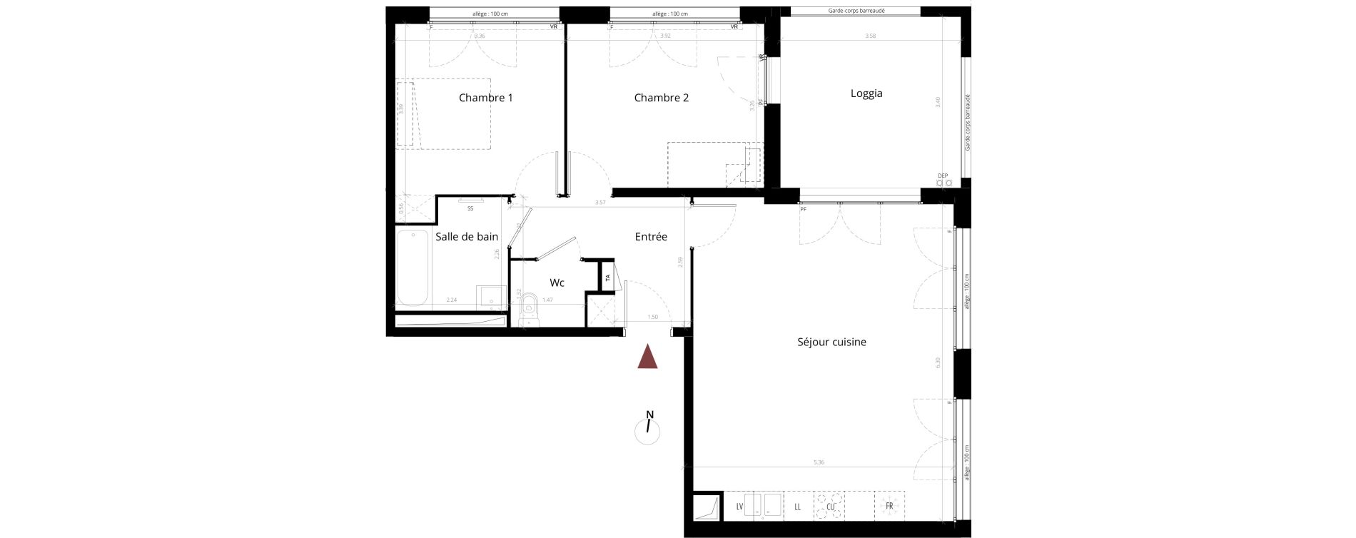 Appartement T3 de 70,80 m2 &agrave; Li&eacute;vin Centre