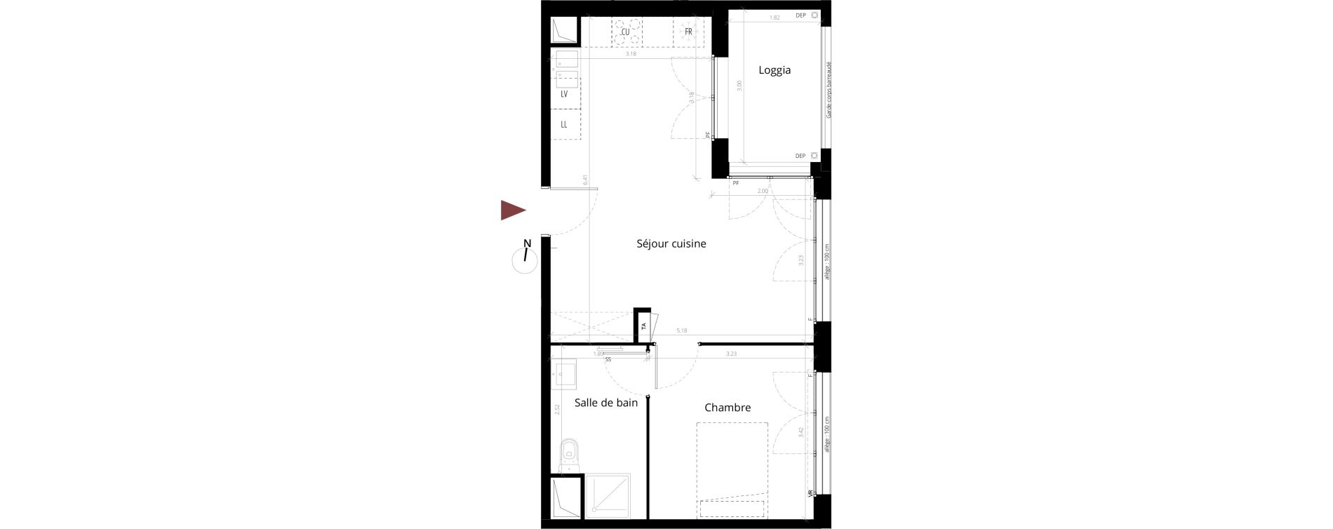 Appartement T2 de 43,30 m2 &agrave; Li&eacute;vin Centre