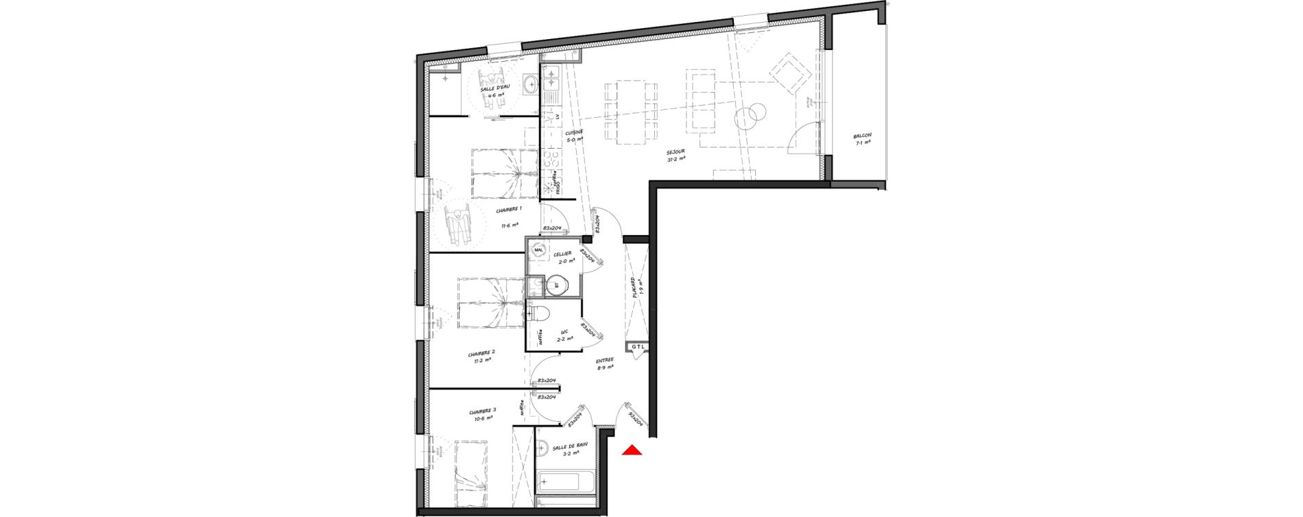 Appartement T4 de 92,40 m2 &agrave; Merlimont Centre