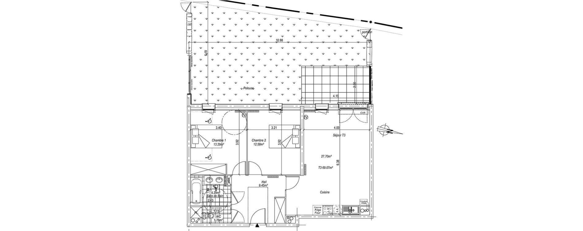 Appartement T3 de 69,07 m2 &agrave; Montreuil Centre