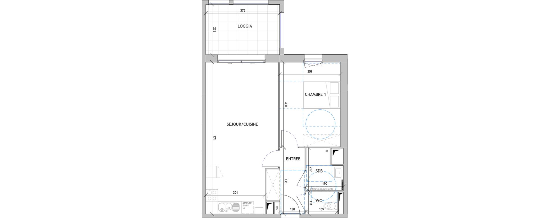 Appartement T2 de 50,85 m2 &agrave; Montreuil Centre