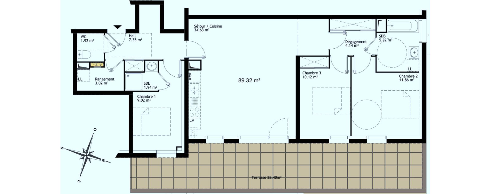 Appartement T4 de 89,32 m2 &agrave; Saint-Laurent-Blangy Centre