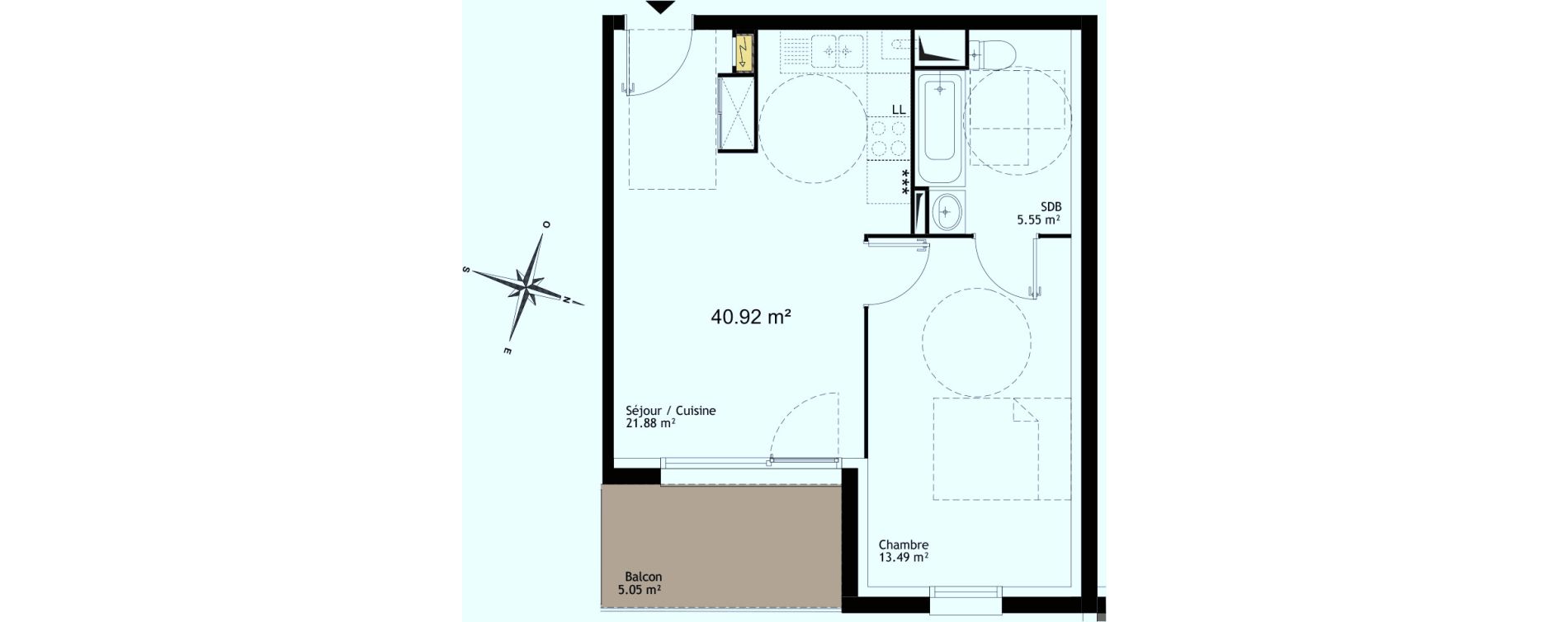 Appartement T2 de 40,92 m2 &agrave; Saint-Laurent-Blangy Centre