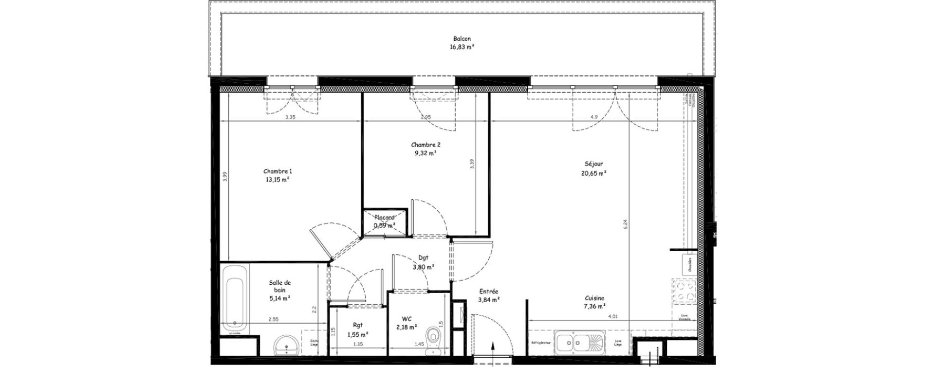 Appartement T3 de 67,58 m2 &agrave; Saint-Laurent-Blangy Centre