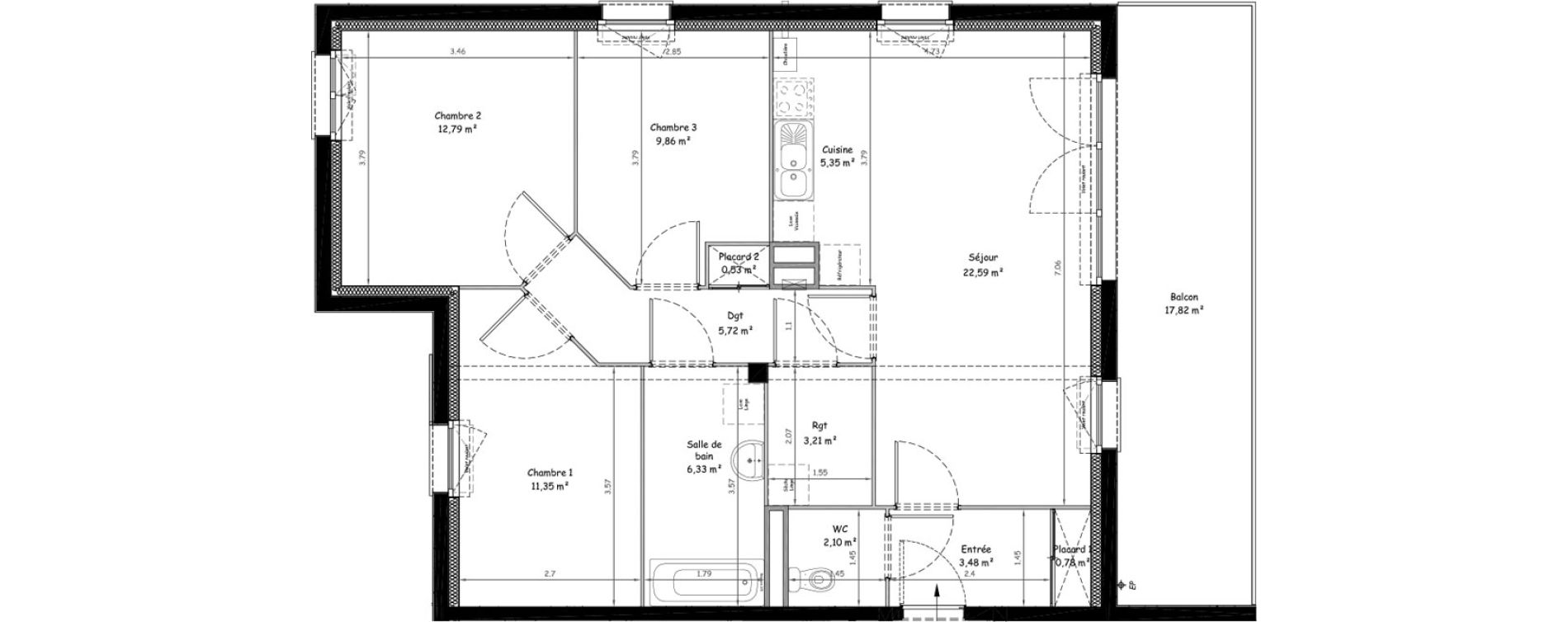 Appartement T4 de 84,09 m2 &agrave; Saint-Laurent-Blangy Centre