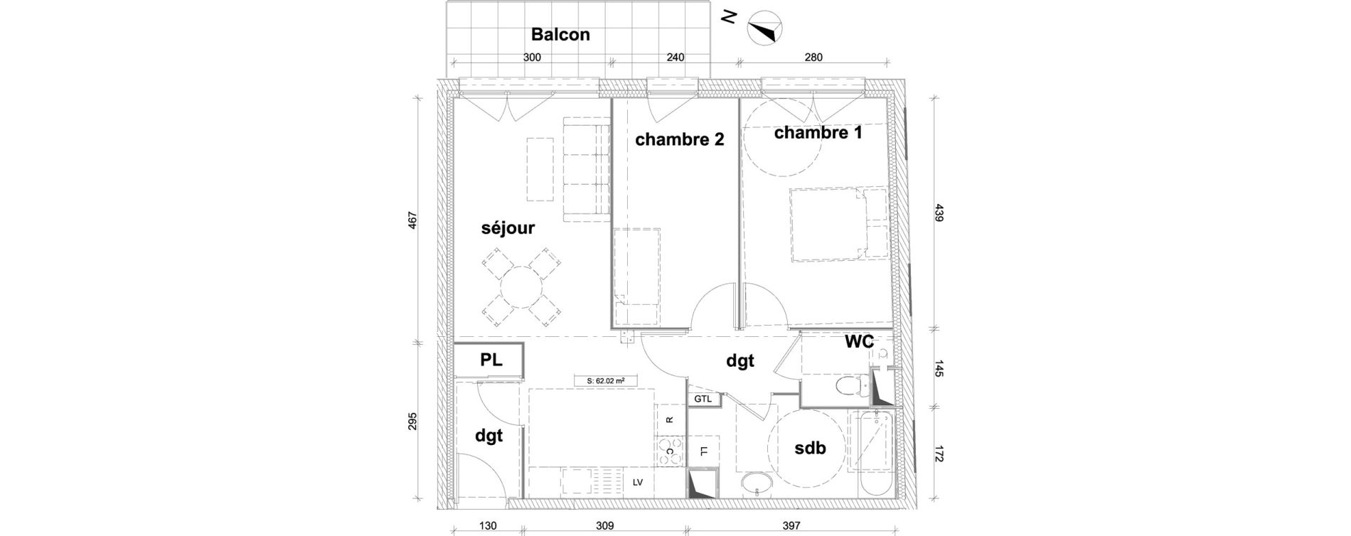 Appartement T3 de 62,02 m2 &agrave; Saint-Laurent-Blangy Centre