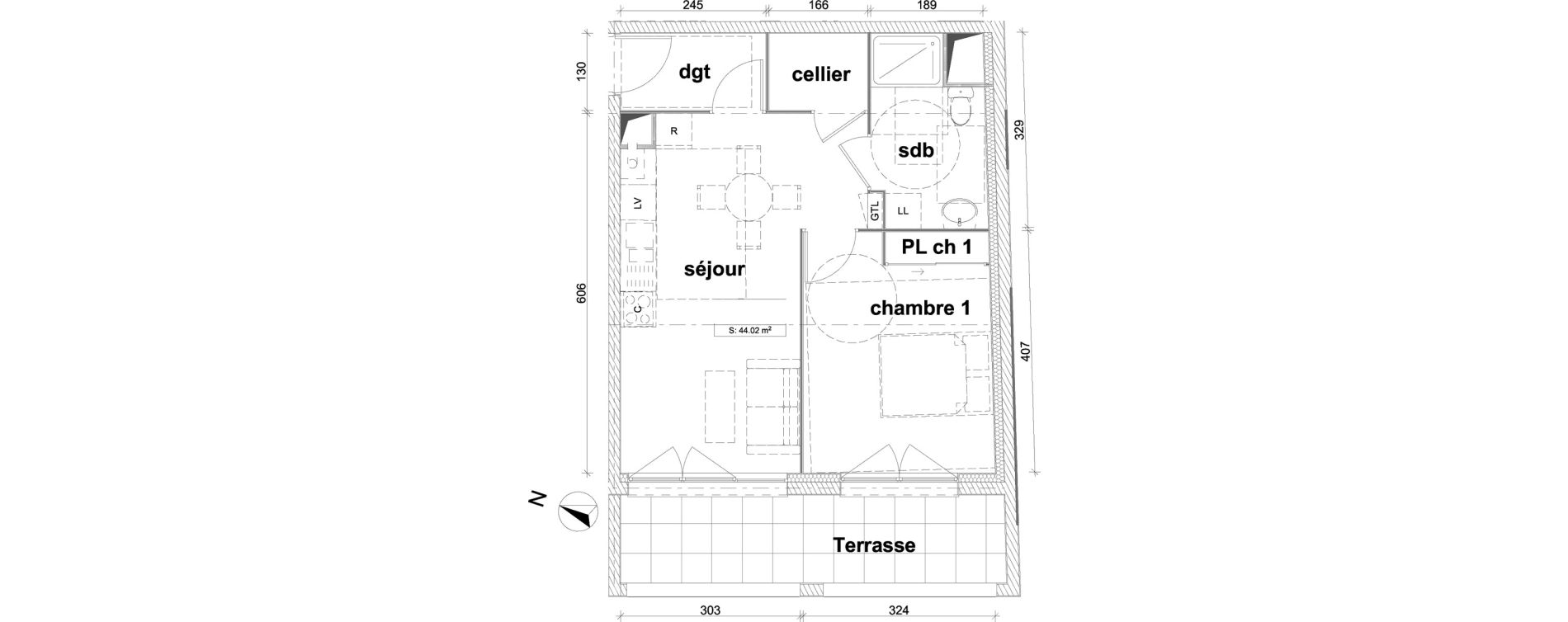 Appartement T2 de 44,02 m2 &agrave; Saint-Laurent-Blangy Centre