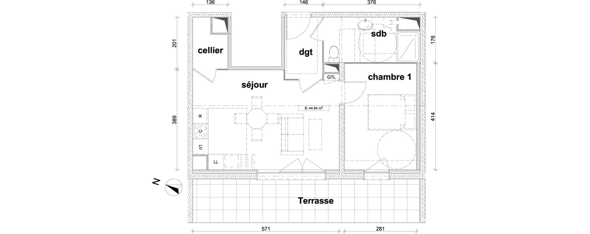 Appartement T2 de 44,64 m2 &agrave; Saint-Laurent-Blangy Centre