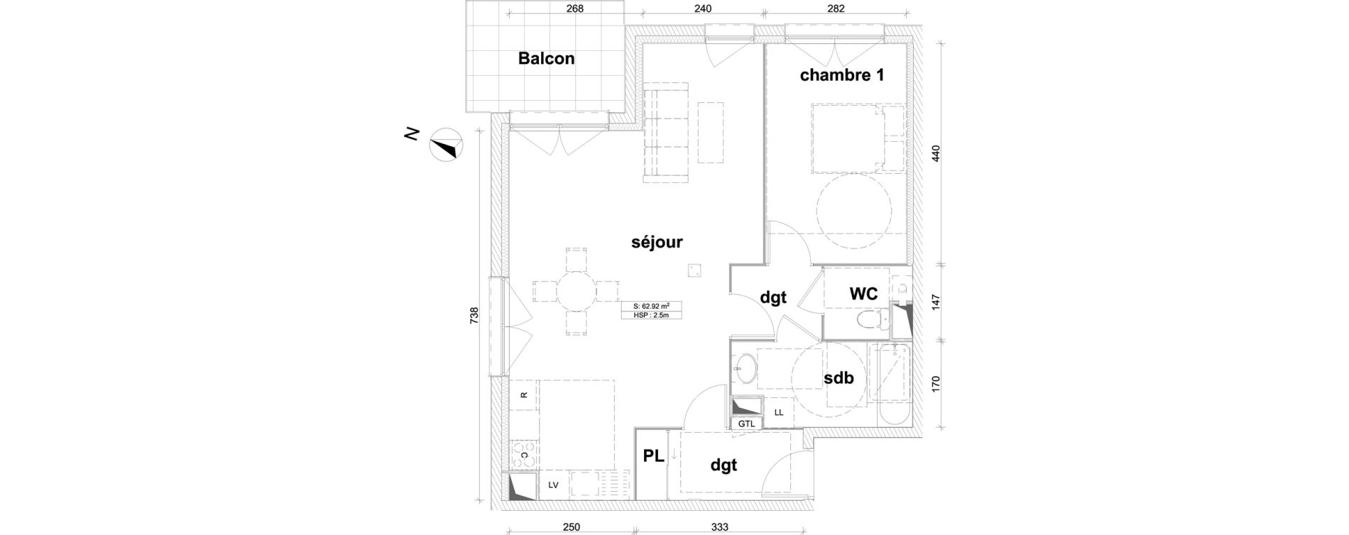 Appartement T2 de 62,92 m2 &agrave; Saint-Laurent-Blangy Centre
