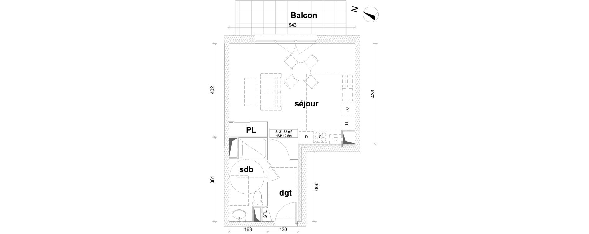 Appartement T1 de 31,82 m2 &agrave; Saint-Laurent-Blangy Centre